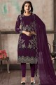 Georgette Straight Pant Suit in Purple with dupatta