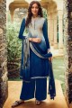 Blue Crepe Palazzo Pant Palazzo Suit with Crepe