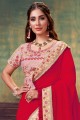 Red Party Wear Saree in Georgette & Silk with Embroidered