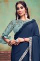 Georgette & Silk Embroidered Blue Party Wear Saree with Blouse
