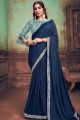 Georgette & Silk Embroidered Blue Party Wear Saree with Blouse