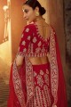 Velvet Lehenga Choli with Embroidery in Rose Red