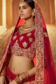 Red Lehenga Choli in Velvet with Embroidery
