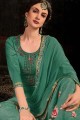 Cotton Satin Patiala Suit in Sea Green with dupatta