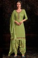 Patiala Suit in Light Green Satin with Cotton