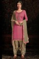 Pink Satin Cotton Patiala Suit with dupatta