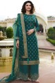 Silk Palazzo Suit with Jacquard in Blue