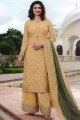 Palazzo Suit in Cream Silk with Jacquard