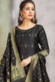 Dazzling Art Silk Straight Pant Suit in Black with dupatta