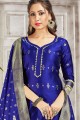 Royal Blue Straight Pant Suit in Art Silk