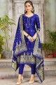 Royal Blue Straight Pant Suit in Art Silk