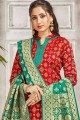 Red Straight Pant Suit in Art Silk with Art Silk