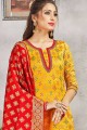 Yellow Straight Pant Suit in Art Silk with Art Silk