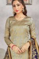 Art Silk Straight Pant Suit in Grey with dupatta