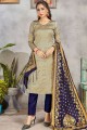 Art Silk Straight Pant Suit in Grey with dupatta