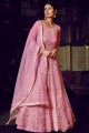 Net Churidar Anarkali Suit in Pink Net