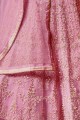 Net Churidar Anarkali Suit in Pink Net
