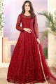 Net Churidar Anarkali Suit in Red Net