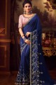 Silk Party Wear Saree with Embroidered in Royal Blue