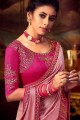 Embroidered Silk Party Wear Saree in Pink