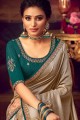 Beige Party Wear Saree in Silk with Embroidered