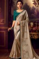 Beige Party Wear Saree in Silk with Embroidered
