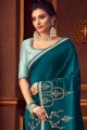 Party Wear Saree in Blue Silk with Embroidered
