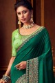 Embroidered Silk Party Wear Saree in Teal Green with Blouse
