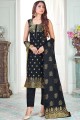 Alluring Art Silk Straight Pant Suit in Black with dupatta