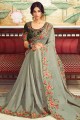 Silk Party Wear Saree in Grey with Embroidered