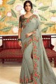 Silk Party Wear Saree in Grey with Embroidered