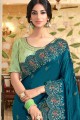 Embroidered Silk Party Wear Saree in Blue with Blouse