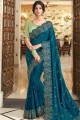 Embroidered Silk Party Wear Saree in Blue with Blouse