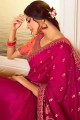 Party Wear Saree in Dark Pink Silk with Embroidered