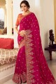 Party Wear Saree in Dark Pink Silk with Embroidered