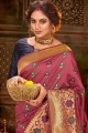 Onion Pink Banarasi Saree in Art Silk with Weaving