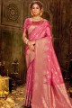 Pink Banarasi Saree with Weaving Art Silk