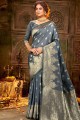 Grey Banarasi Saree in Art Silk with Weaving