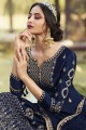 Georgette Sharara Suit in Navy Blue with Georgette
