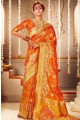 Elegant Weaving Art Silk Orange Banarasi Saree Blouse