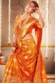 Elegant Weaving Art Silk Orange Banarasi Saree Blouse