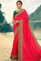Embroidered Jacquard & Silk Rani Pink Saree Blouse