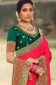 Embroidered Jacquard & Silk Rani Pink Saree Blouse