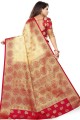 Weaving Art Silk Saree in Cream with Blouse