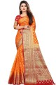Dazzling Orange Saree with Weaving Art Silk