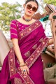 Embroidered Silk Saree in Magenta Pink