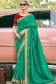 Green Saree with Embroidered Art Silk