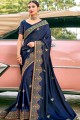 Navy Blue Saree with Embroidered Satin & Silk