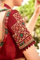 Embroidered Satin & Silk Beige Saree Blouse