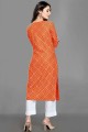 Orange Straight Kurti with Printed Rayon